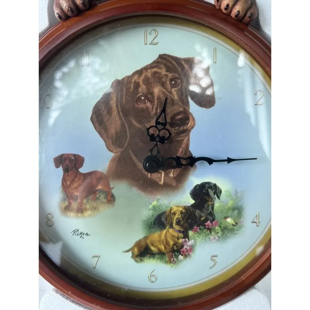 Bradford Exchange Very Rare Linda Picken Dachshund Dog Wall Clock w/Wagging tail